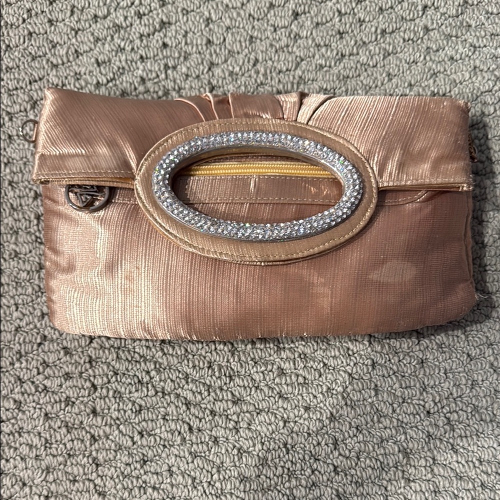 Elegant Tan Clutch with Crystal Accent